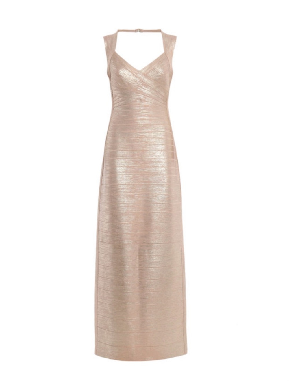 Herve Leger Metallic Rose Gold Estrella Gown Size M